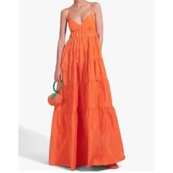 open lace back dress IZA ORANGE RUFFLE MAXI DRESS – OFUURE